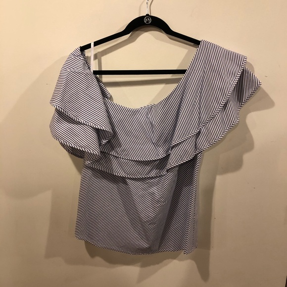 WHBM Women’s One-shoulder Striped Blouse Size 14 - Picture 2 of 8